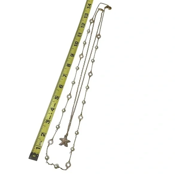 J Crew Gold Necklaces Starfish Chain Rhinestone Pearls Lot of 2 - Picture 7 of 8